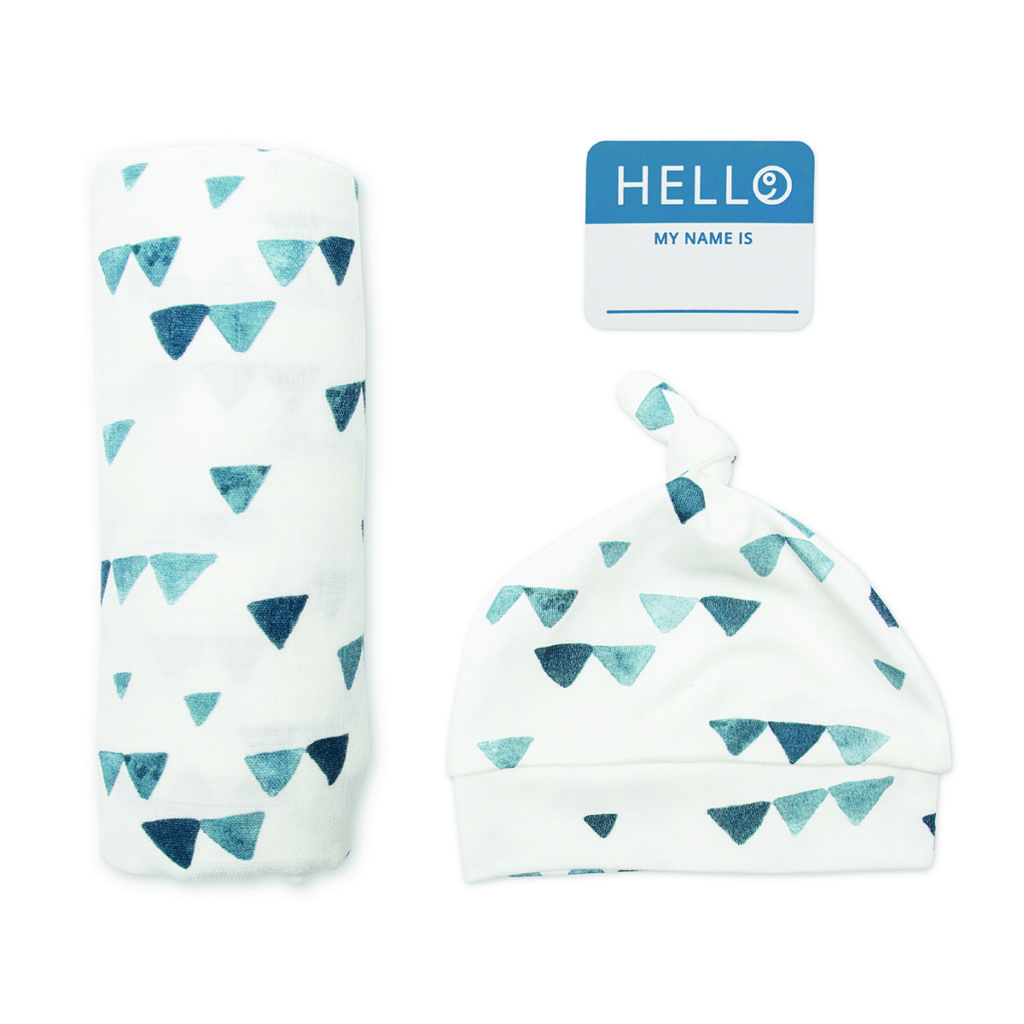 Lulujo Hello World Hat & Swaddle Set Navy Triangles Mary Meyer Stuffed Toys