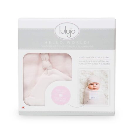 Lulujo Hello World Hat & Swaddle Set - Baby Pink