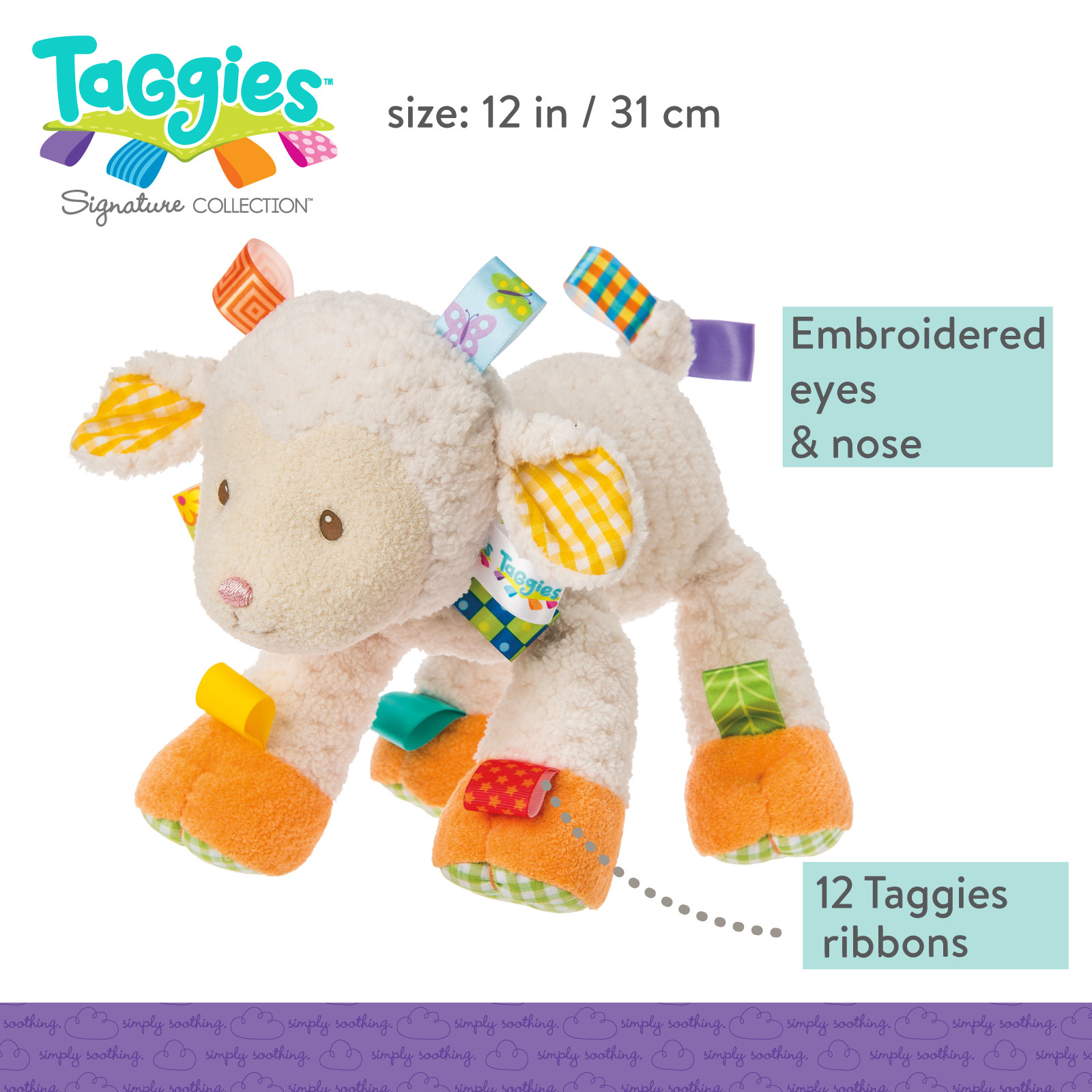 Mary Meyer Taggies Sherbet Lamb 12" Plush Stuffed Animal Baby Toy 