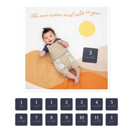 LJ594 Lulujo “Sunrise” Baby’s First Year Blanket & Cards Set