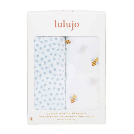 LJ166 Lulujo Cotton Swaddles - Bees & Dots