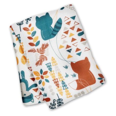 Lulujo x Leika Cotton Swaddle - Fox & Raccoon - 47x47"