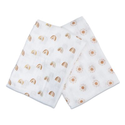 Lulujo Cotton Swaddles - Rainbow & Sun - 40x40"