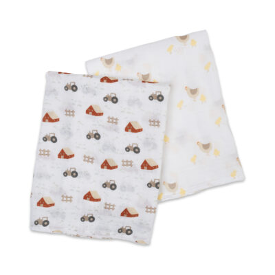 Lulujo Cotton Swaddles - Barnyard & Hens/Chicks - 40x40"