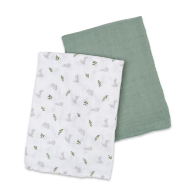 Lulujo Cotton Swaddles - Bunnies & Ferns - 40x40"