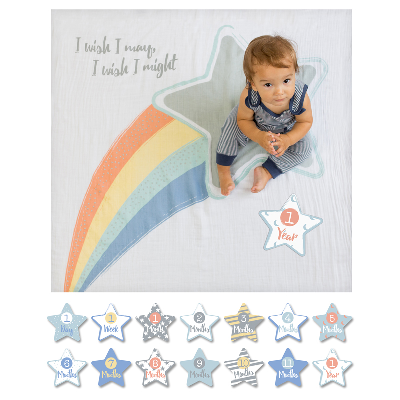 LJ583 Lulujo “I Wish I May” Baby’s First Year Deluxe Blanket & Cards Set