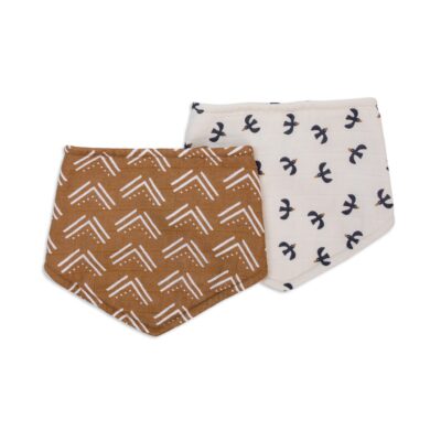 LJ965 Lulujo Bandana 2pk Bibs - Mudcloth & Black Birds