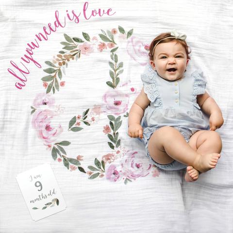 LJ593 Lulujo “All You Need Is Love” Baby’s First Year Blanket & Cards Set